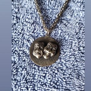 Theater Mask Pendant Chain Necklace Faux Silver